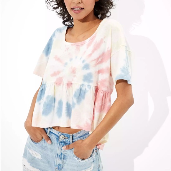 AE Tie-Dye Scoop Neck Babydoll T-Shirt S - Picture 2 of 9
